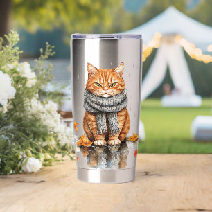 Grumpy Orange Cat in Rain Insulated Tumbler
