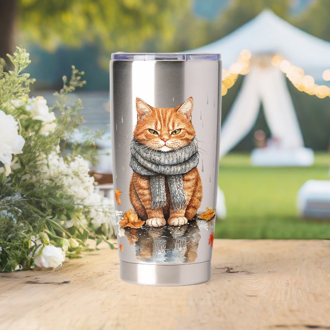 Grumpy Orange Cat in Rain Insulated Tumbler (Wedding (Rotated))