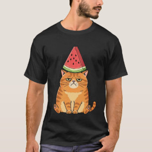 Grumpy Orange Cat Watermelon Summer Humour Feline T-Shirt