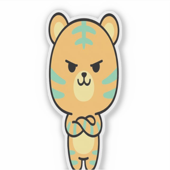 Grumpy Orange Tiger Cute Kawaii Cartoon Sticker (Front)