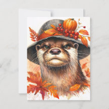 Grumpy Otter Autumn Watercolor Art