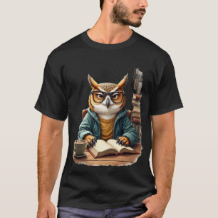 Grumpy Owl Coffee Addict Dark Academia Reading Noo T-Shirt