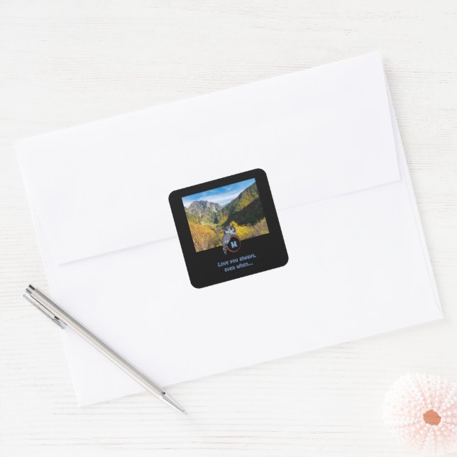 Grumpy Owl Nesting on Monogram Egg Photo Square Sticker (Envelope)