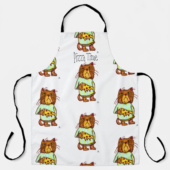 Grumpy Pizza Pet Funny Cat Art Design Apron (Front)