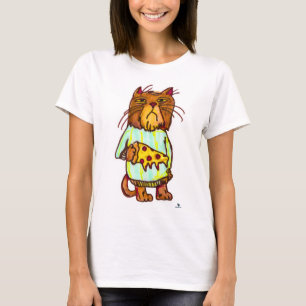Grumpy Pizza Pet Funny Cat Art Design T-Shirt