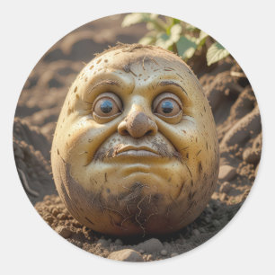 Grumpy Potato Head In Dirt Classic Round Sticker