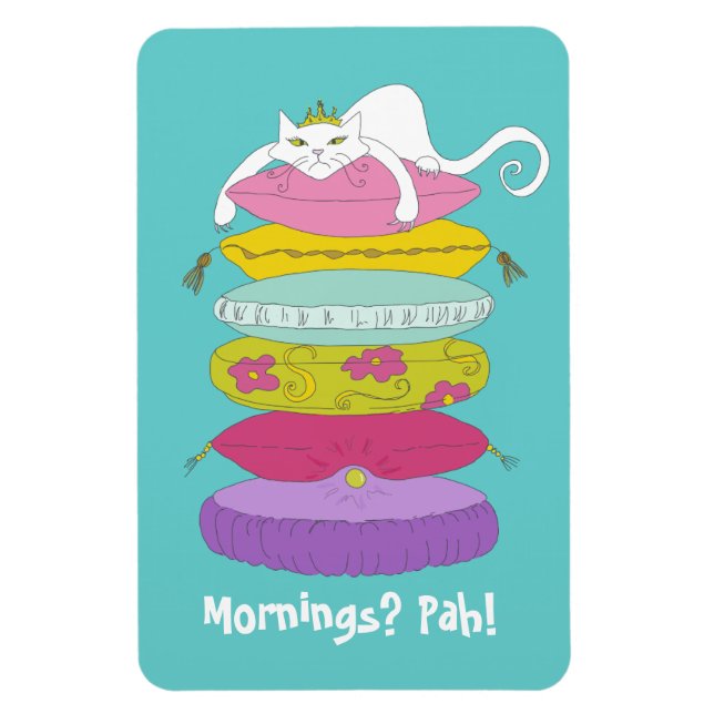 Grumpy princess cat and pea cartoon fridge magnet (Vertical)