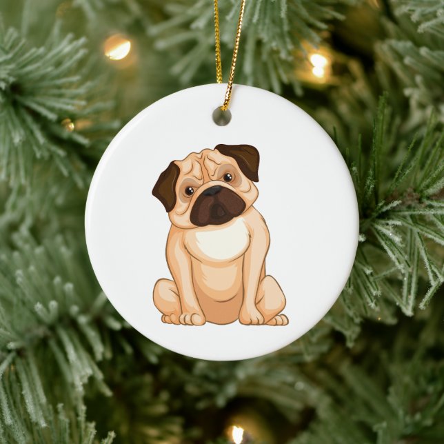 Grumpy Pug Cartoon Ceramic Tree Decoration (Tree)