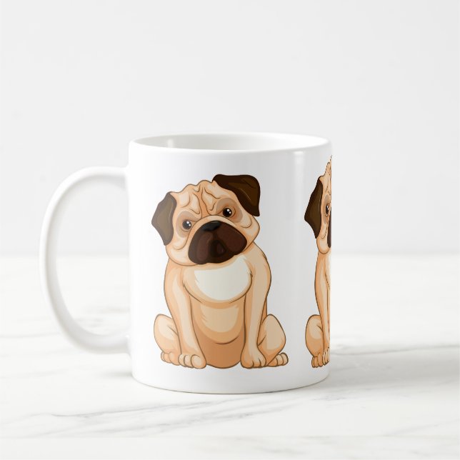 Grumpy Pug Cartoon Coffee Mug (Left)