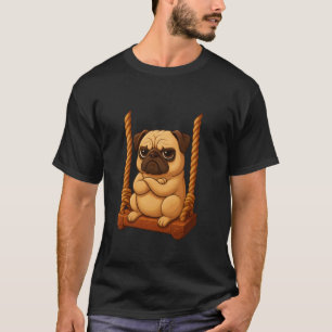 Grumpy Pug Cartoon on Swing T-Shirt