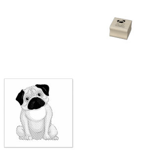 Grumpy Pug Cartoon Rubber Stamp