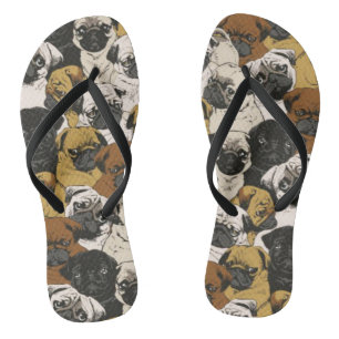 Grumpy Pugs / Funny Cute Pug Dogs Puppies Pattern Flip Flops