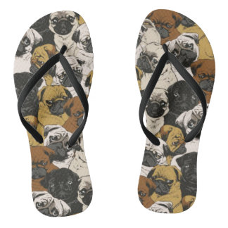 Grumpy Pugs / Funny Cute Pug Dogs Puppies Pattern Flip Flops
