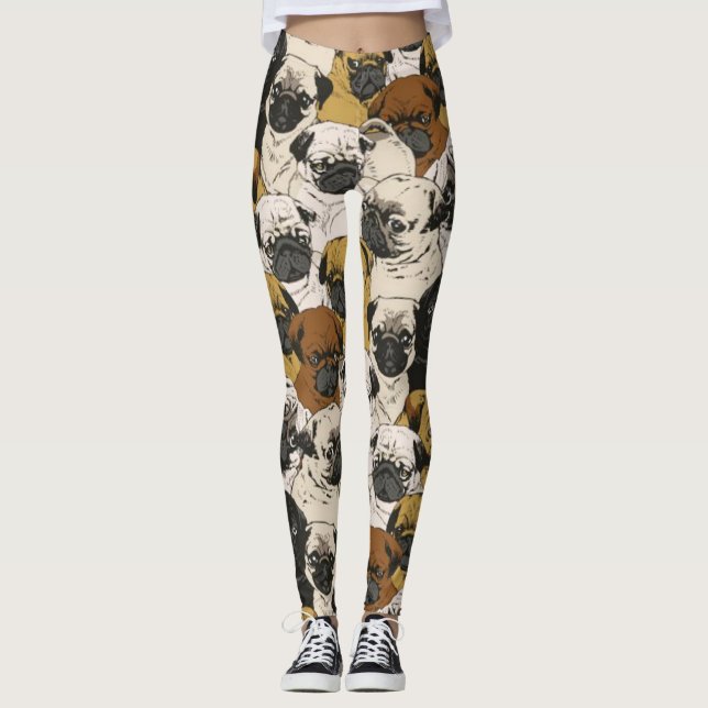 Grumpy Pugs / Funny Cute Pug Dogs Puppies Pattern Leggings (Front)