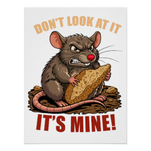 Grumpy Rat with Bread Funny Kitchen Poster