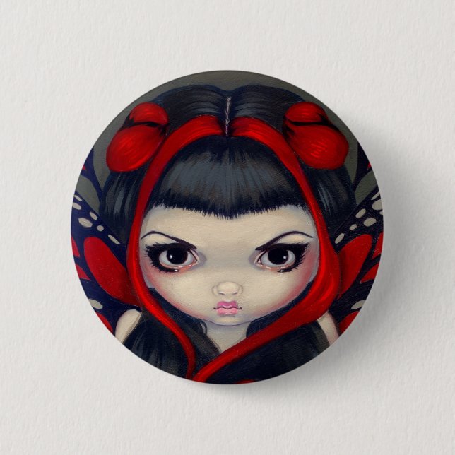 Grumpy Red Fairy Button (Front)