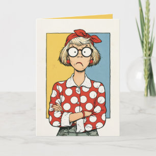 Grumpy Retro Woman in Polka Dots Card