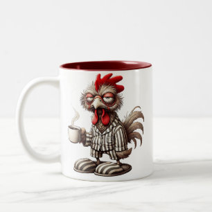 Grumpy Rooster Morning – Coffee First!  Two-Tone Coffee Mug