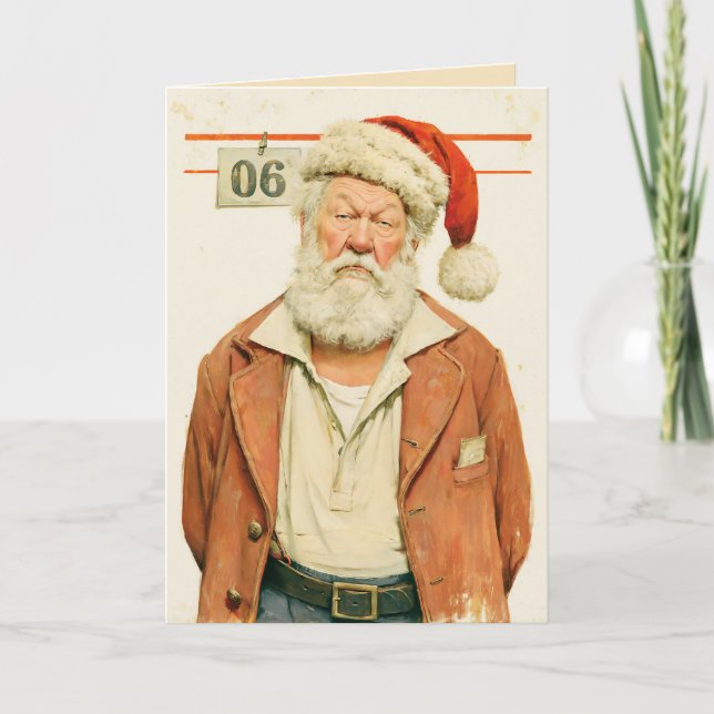 Grumpy Santa Christmas Mugshot Card (Front)