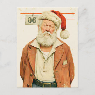Grumpy Santa Christmas Mugshot Postcard