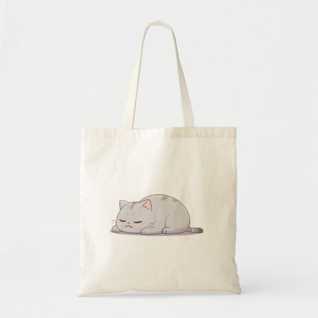 Grumpy Sleepy Cat Kawaii Design Tote Bag (Front)