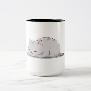 Grumpy Sleepy Cat Kawaii Design Two-Tone Coffee Mug