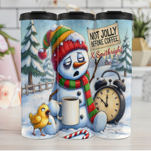 Grumpy Snowman Not Jolly Coffee Thermal Tumbler
