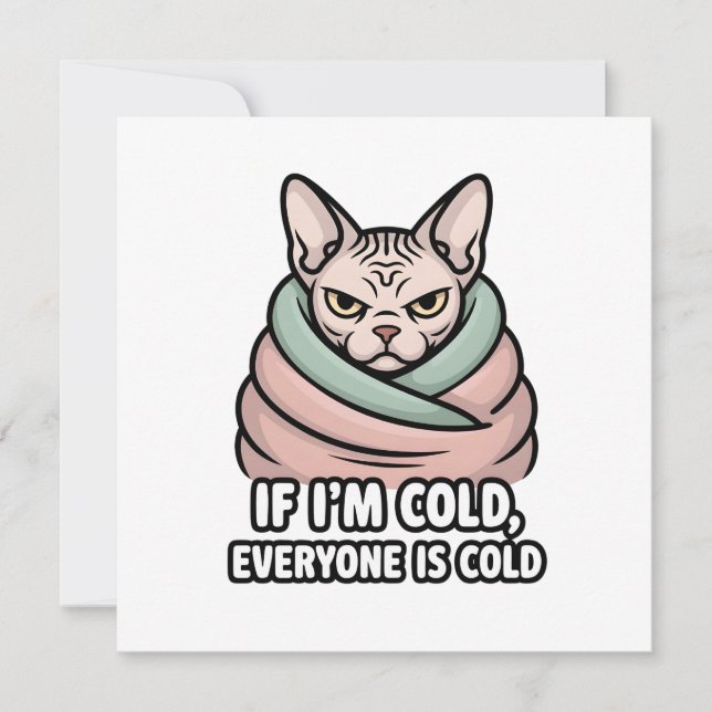 Grumpy Sphynx Cat Cold Humor Cartoon Art Holiday Card (Front)