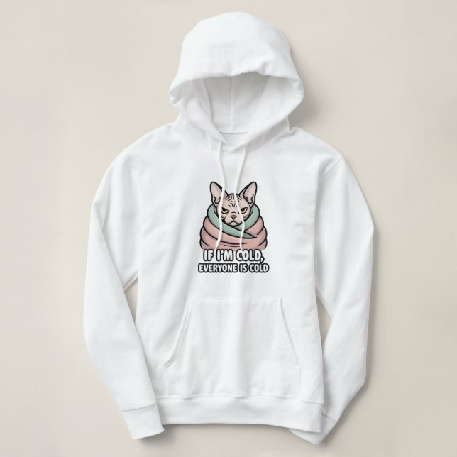 Grumpy Sphynx Cat Cold Humor Cartoon Art Hoodie (Design Front)