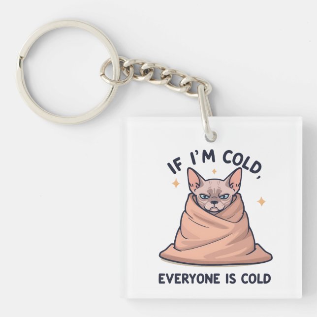 Grumpy Sphynx Cat Cold Humor Cartoon Art Key Ring (Front)