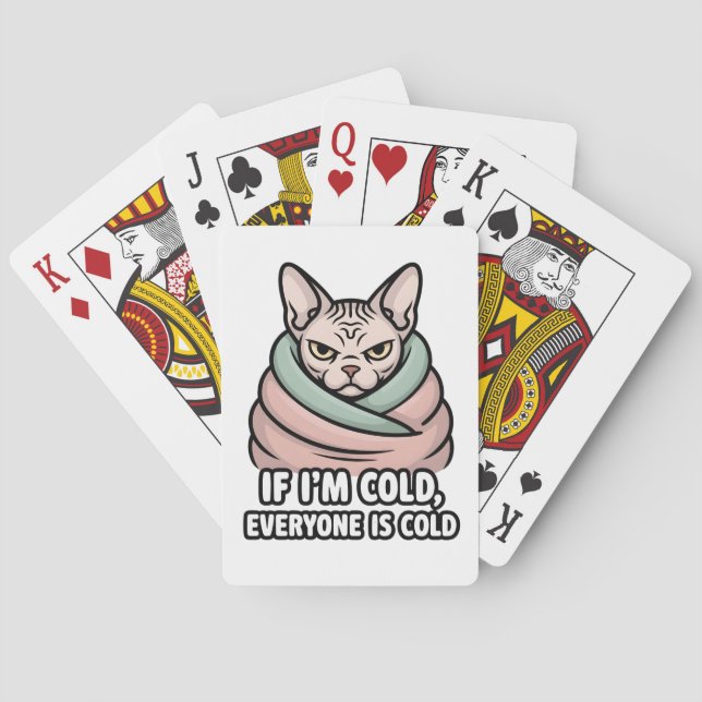 Grumpy Sphynx Cat Cold Humor Cartoon Art Playing Cards (Back)