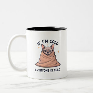 Grumpy Sphynx Cat Cold Humor Cartoon Art Two-Tone Coffee Mug