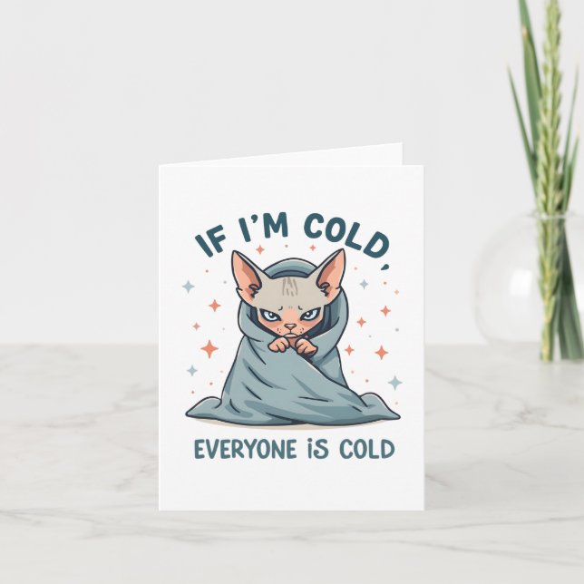 Grumpy Sphynx Cat Cold Humor Cartoon Design Holiday Card (Front)