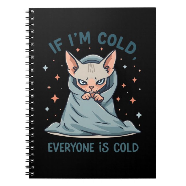 Grumpy Sphynx Cat Cold Humor Cartoon Design Notebook (Front)