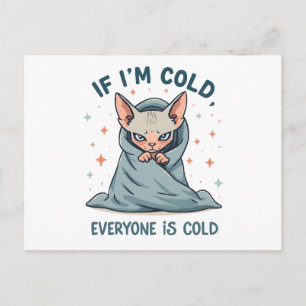 Grumpy Sphynx Cat Cold Humor Cartoon Design Postcard