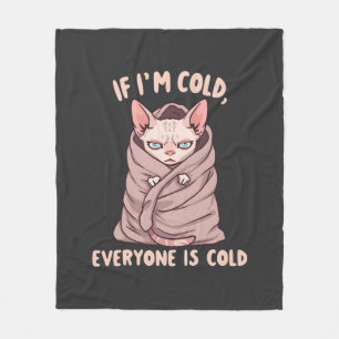 Grumpy Sphynx Cat Cold Humor Illustration Fleece Blanket