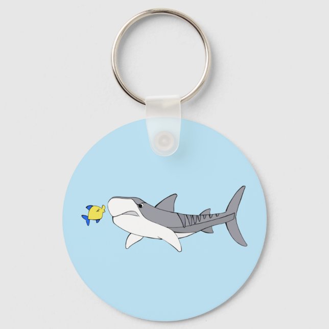 Grumpy tiger shark and cute yellow fish key ring (Front)