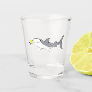 Grumpy tiger shark and cute yellow fish shot glass