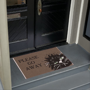Grumpy Tired Black Cat Unwelcome Go Away  Doormat