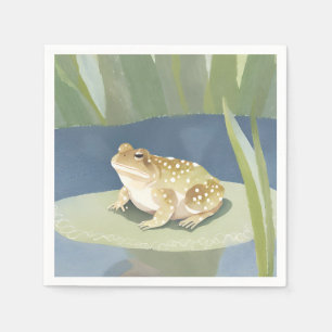 Grumpy Toad Lilypad Pond Watercolor Napkin