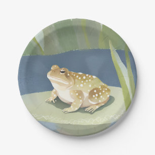 Grumpy Toad Lilypad Pond Watercolor Paper Plate