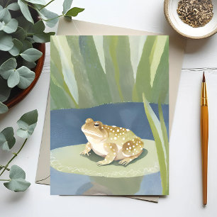 Grumpy Toad   Lilypad Pond Watercolor Postcard