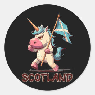 Grumpy Unicorn with Scottish Flag for Scotland Classic Round Sticker