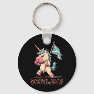 Grumpy Unicorn with Scottish Flag for Scotland Key Ring
