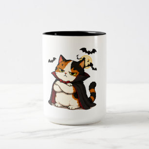 Grumpy Vampire Cat Halloween Two-Tone Coffee Mug