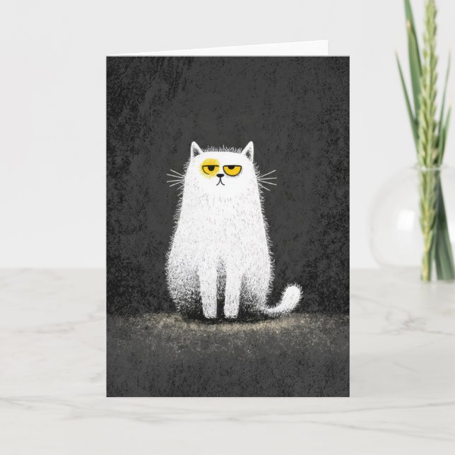 Grumpy White Cat – Funny Minimal Cat Art Card (Front)