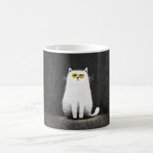 Grumpy White Cat – Funny Minimal Cat Art Coffee Mug