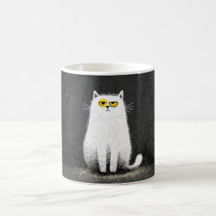 Grumpy White Cat – Funny Minimal Cat Art Coffee Mug