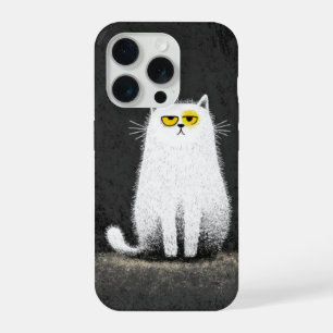 Grumpy White Cat – Funny Minimal Cat Art iPhone 15 Pro Case