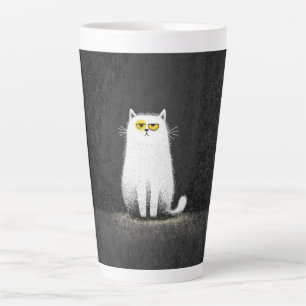 Grumpy White Cat – Funny Minimal Cat Art Latte Mug